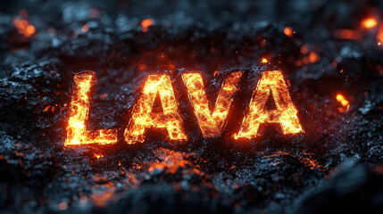 Create a liquid 3D typography for the word "LAVA," with glowing, molten rock texture