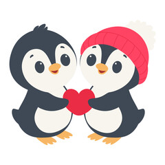 Fototapeta premium Two penguins in love. Vector flat illustration