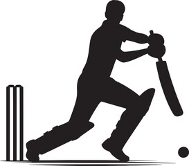 Cricket Player batting silhouette vector illustration isolated on a white background