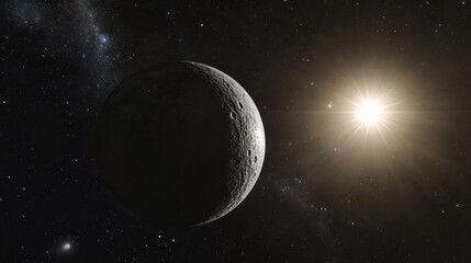 Fototapeta premium Mercury orbit around the Sun, with the small, rocky planet glowing faintly against the blackness of space