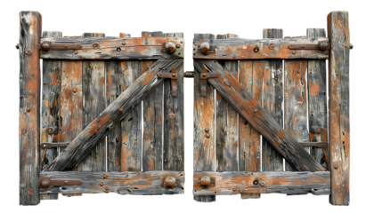 Rustic wooden gate on transparent background
