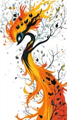 Obraz premium Phoenix Bird with Flames and Tree Branches