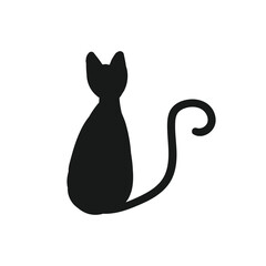 Black cat doodle hand drawing isolated background. Vector illustration