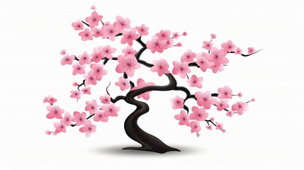 Tree with pink flowers is the main focus of the image. The tree is tall and has a long trunk, with branches that are spread out and covered in pink blossoms