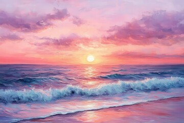 Obraz premium Serene pastel-toned dusk by the sea