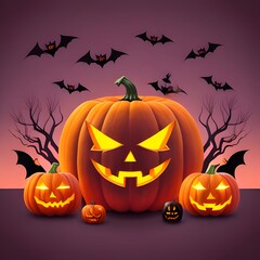 ai generated. Halloween parties. Decoration for the night of the dead. Pumpkins, posters and Halloween items