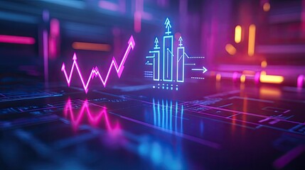 Abstract digital background showcasing a vibrant financial graph with neon elements and futuristic designs.