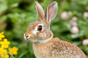 Fototapeta premium Rabbit in a lush garden setting, close-up view