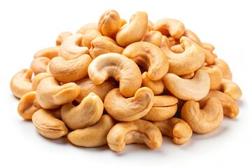 Fototapeta premium Cashew Nuts Isolated on White Background for Healthy Snack, Cooking, Vegan Diet, Nutritional Food, and Culinary Uses
