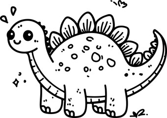 A cute Stegosaurus dinosaur in this hand-drawn vector illustration. Doodle line art style, perfect for kids' designs, isolated, and easy to use for projects.