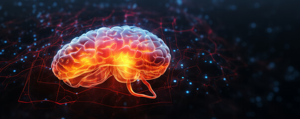 Obraz premium close up of human brain combined with technology