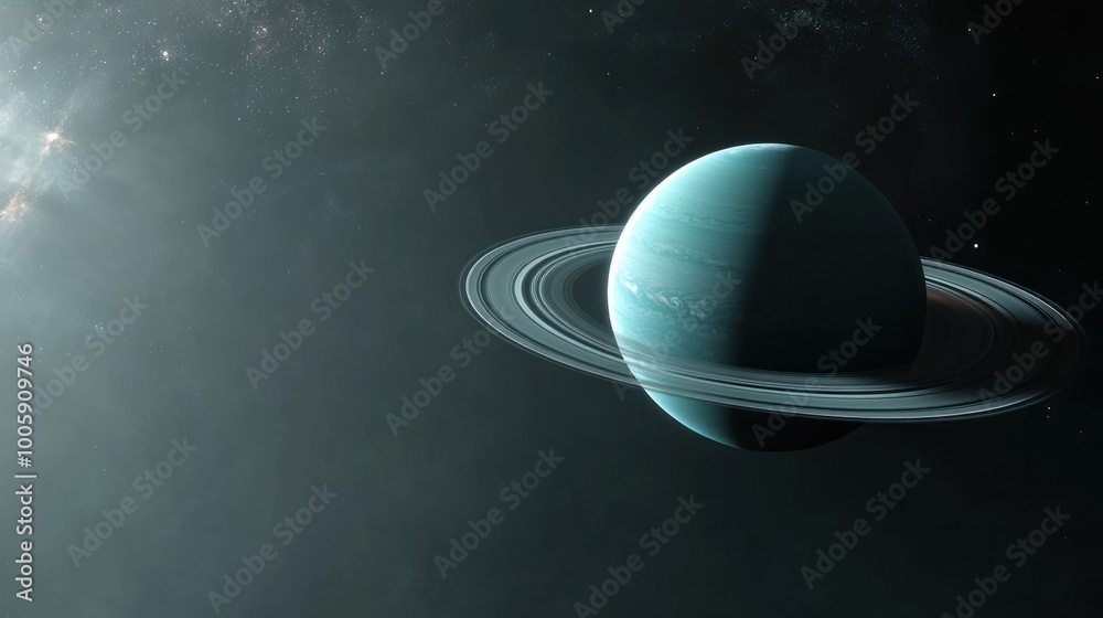 Canvas Prints the planet uranus, surrounded by a faint ring system and set against a dark backdrop, glowing softly