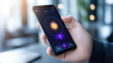Futuristic Smartphone Interface with Vibrant Lighting and Bokeh Effect