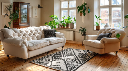 Beautiful living room with light wooden floors