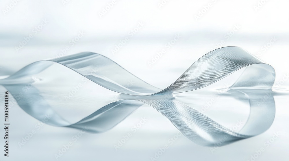 Poster a translucent ribbon gracefully curves on a reflective surface, creating an elegant visual effect.