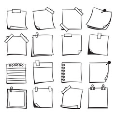 Set of sticky notes in vector illustration with doodle line art style. Isolated and easy to use, perfect for creative design projects and planners.