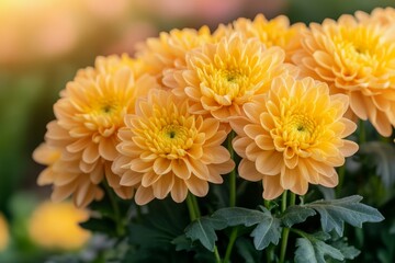Close-up of bright yellow daisies in full bloom against a blurred background.