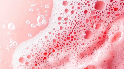 Close-up of pink foam bubbles on a soft background, creating a soothing and dreamy atmosphere for beauty or cleaning concepts.