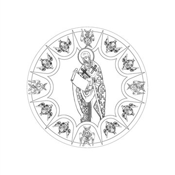 saint holding scroll, surrounded by angels clip art preview