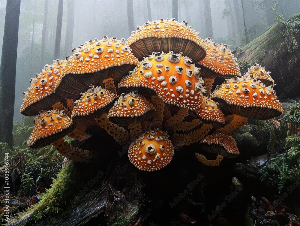 Canvas Prints Enchanted Forest: A Cluster of Mushrooms in the Mist