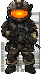 Fototapeta premium Cartoon Soldier in Urban Environment