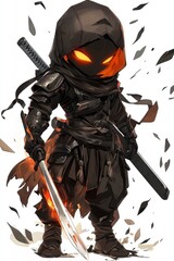 Fototapeta premium Shadowy Ninja Warrior with Fiery Eyes
