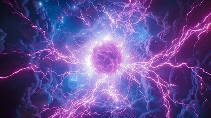 Purple Energy Sphere With Electric Discharges, Plasma Ball With Lightning, Abstract Background