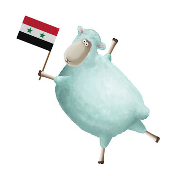 recommend clip art: Funny cartoon sheep with flag of Syria. Bright clip art on white background
