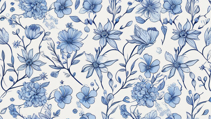 Fototapeta premium Floral seamless pattern with vintage flowers on blue background