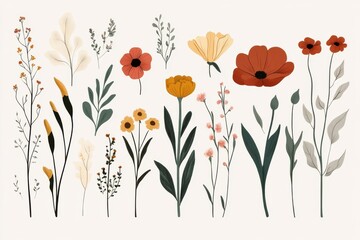 Naklejka premium Floral and plant illustrations: elegant curvy art of nature for contemporary wall decor, templates, prints, frames, packaging, and branding strategies