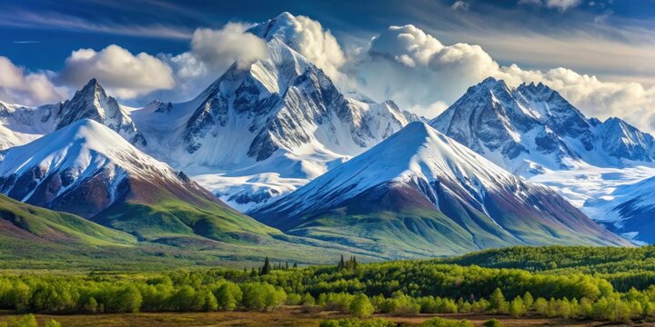Majestic snow-capped peaks in the remote Mountains of Kolyma, East Russia , remote, snowy, wilderness, rugged