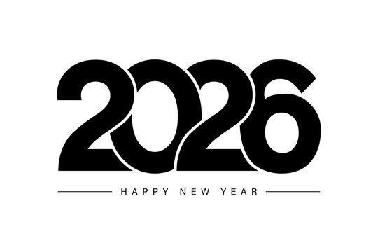 Happy New Year 2026 text design. Cover of business diary for 2026 with wishes. Brochure design template, card, banner. Vector illustration. Isolated on white background.
