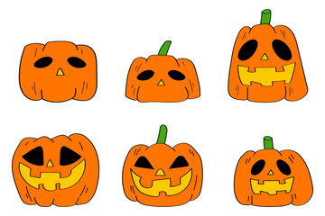 Hand-Drawn Happy Halloween day element.Collection of cartoon Pumpkin