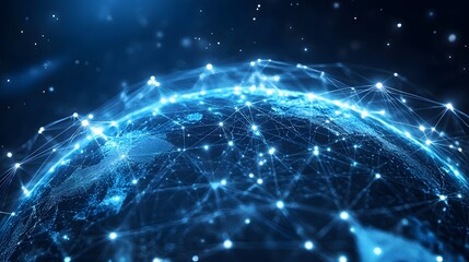 A Digital Representation of the Earth Connected by a Network of Glowing Lines