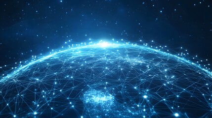 Obraz premium A Blue Digital Globe with Interconnected Nodes