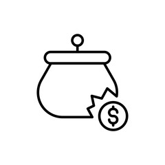Broken wallet outline icons, minimalist vector illustration ,simple transparent graphic element .Isolated on white background