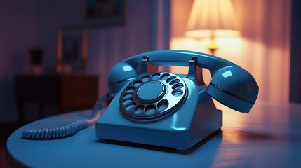 3D Rendering, illustration of a vintage blue rotary telephone. 