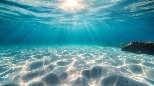 A beautiful blue ocean with sunlight shining through the water