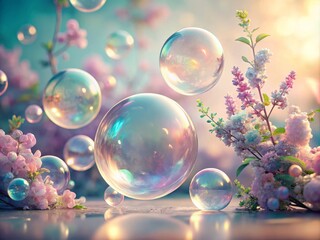 Soft Pastel Bubbles with Subtle Hues on Minimalist Background for Tranquil and Aesthetic Home Decor and Design