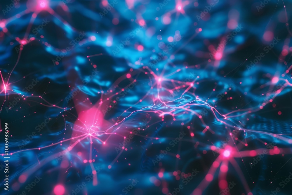 Poster exploring the vibrant connections within a digital neural network at the intersection of technology 