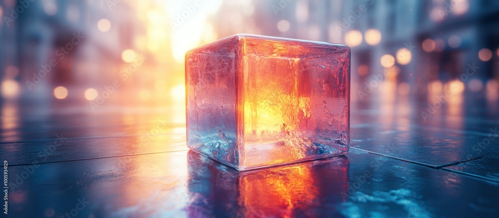 Canvas Prints Ice Cube Glowing in a City Setting