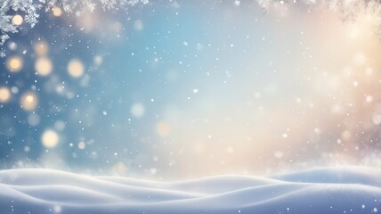 Blurred winter scene with snow and soft bokeh, leaving empty space for copy or text