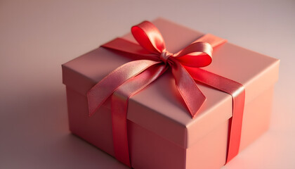 Elegant pink gift box with a satin ribbon on a soft background for special occasions