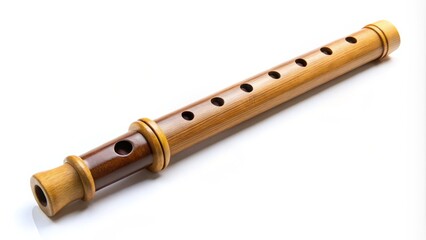 Naklejka premium Wooden Flute Isolated on White Background - Perfect for Music, Instruments, and Art Projects in High-Quality Stock