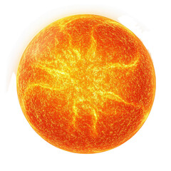 Vivid illustration of the Sun radiating intense heat and energy, highlighting solar flares and vibrant surface detail isolate on transparency background