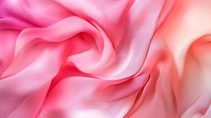 Fototapeta premium Soft pink ribbon gently curling and cascading against a seamless gradient backdrop transitioning from deep fuchsia to light blush