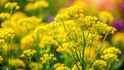 Closeup of a vibrant spring camelina in a garden setting, spring, camelina, Camelina sativa, garden, blurred background