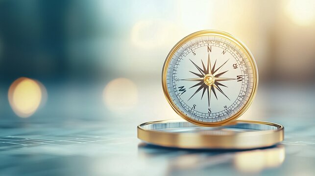 A golden compass pointing towards true north, symbolizing direction and purpose, golden compass, guidance and clarity