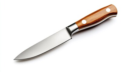 Fototapeta premium High-quality kitchen knife with a wooden handle, perfect for culinary tasks and food preparation.