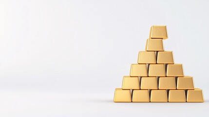 Gold bricks stacked in a pyramid formation, symbolizing strong financial growth, gold bricks, wealth pyramid